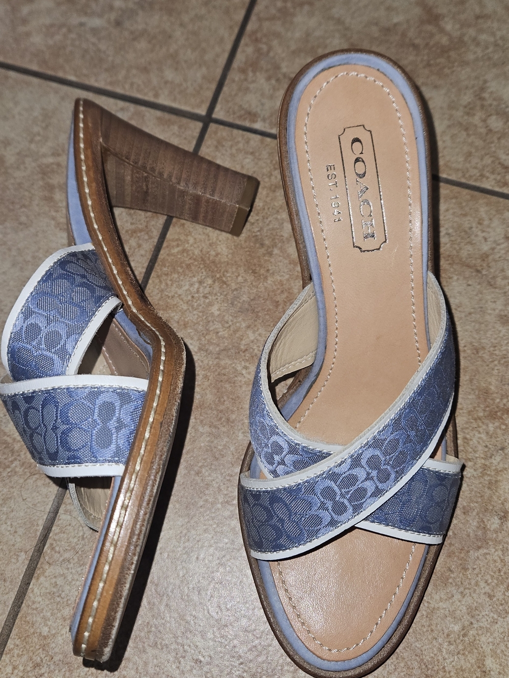 Coach Blue Signature Crossband Mid-Heel Sandals